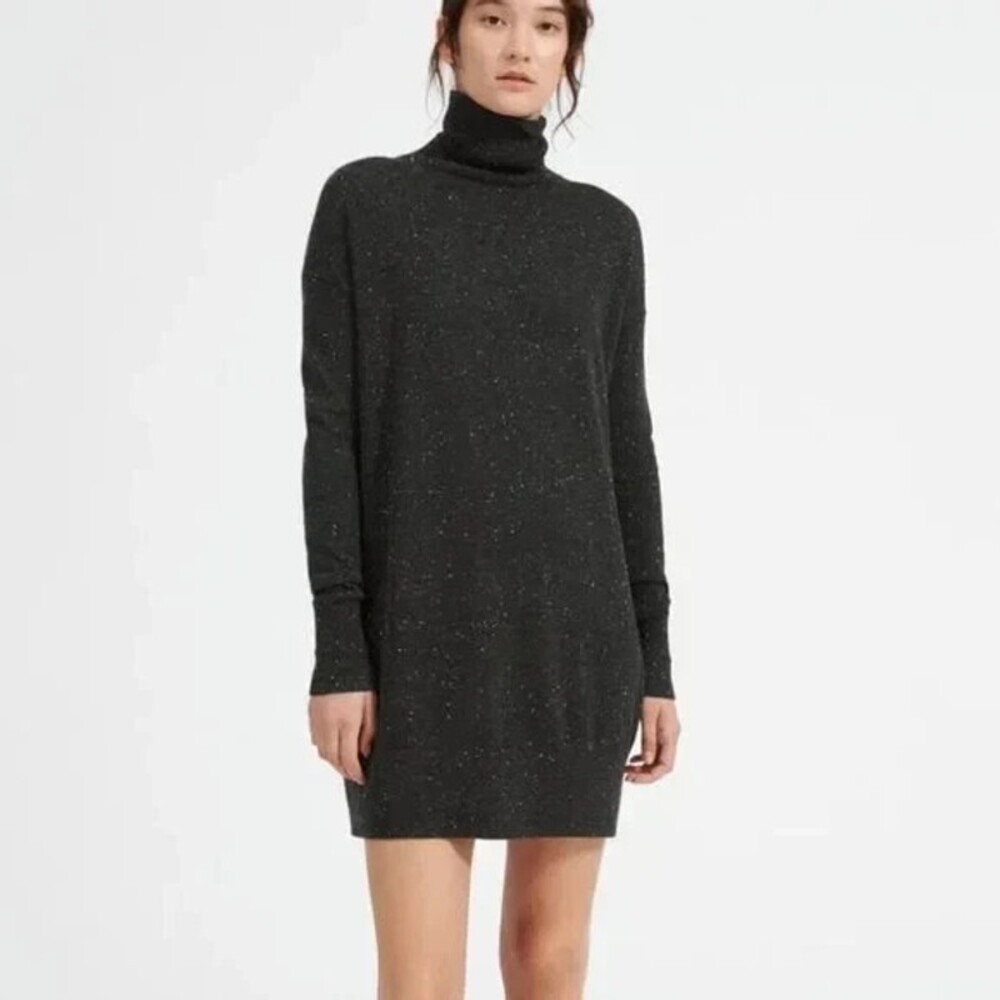 Everlane The Cashmere Turtleneck Mini Sweater Dress M Grey Donegal Speckled